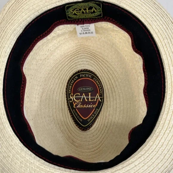 Scala Classico Hat Fedora Fitted Mens XLarge White Toyo Straw Summer Dressy - Picture 8 of 12